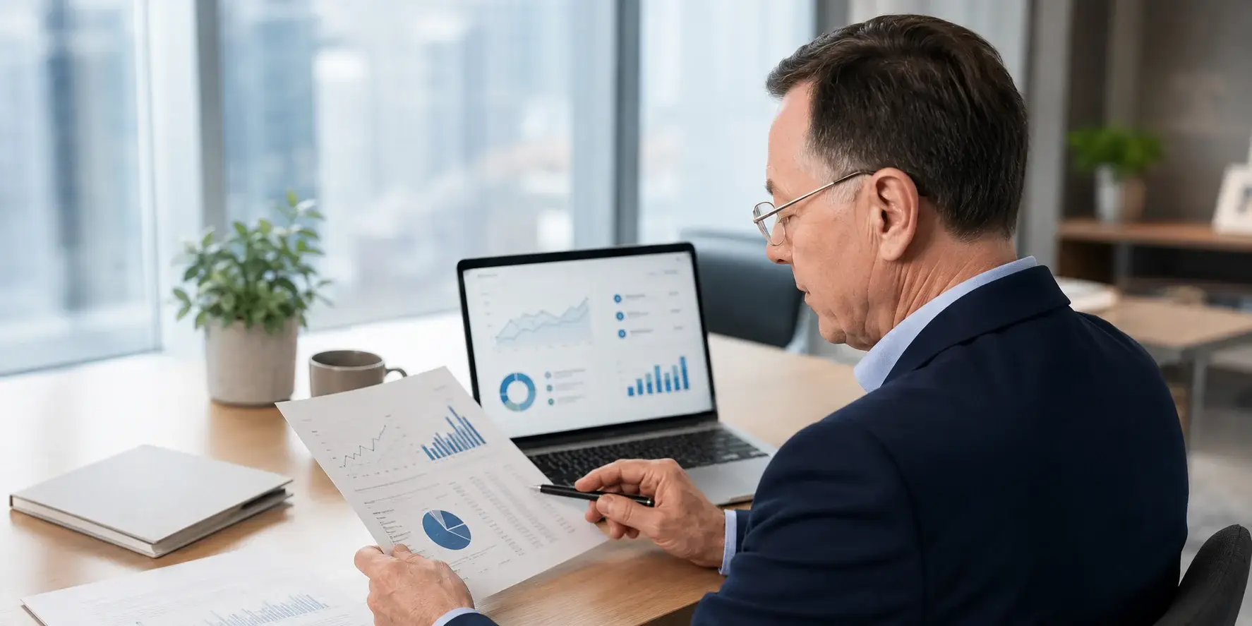 Fractional CFO reviewing forecasts and dashboards with a business owner