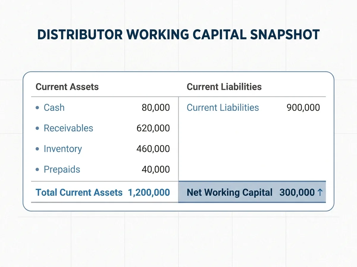 Infographic showing how $1.2M current assets and $900k liabilities still mask trapped receivables and inventory